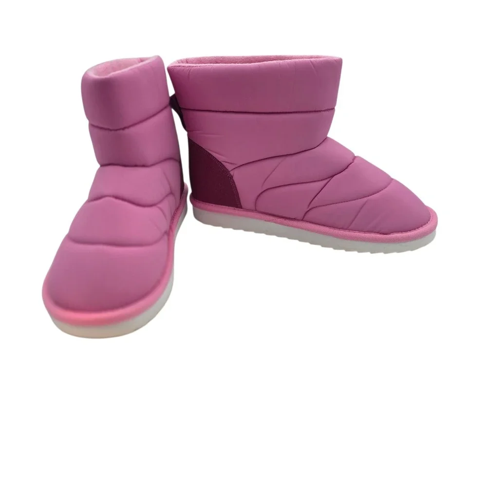 Girls Pink Puffer Winter Boots‎ 6 Youth Warm Faux Fur Lined Slip On Lands End